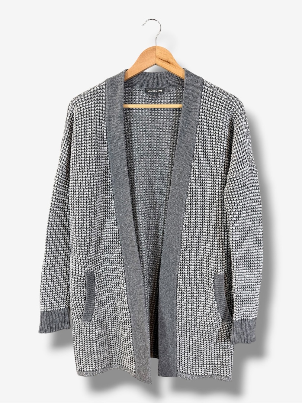 Toad & Co Recycled Denim Cardigan Size S Dark Wash Gray Blue Waffle Knit